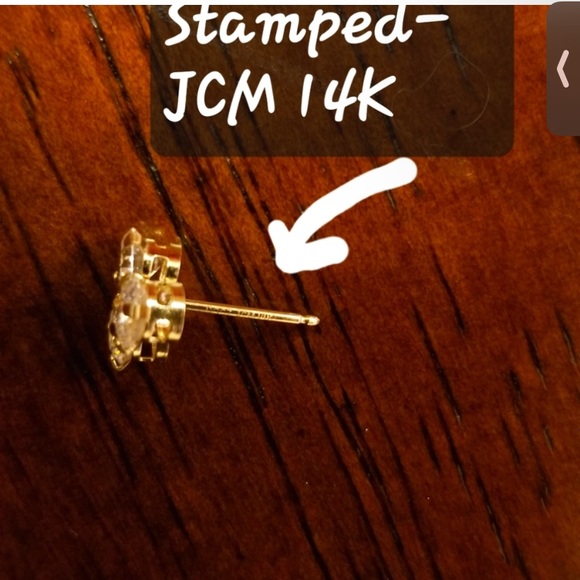 14K solid gold zirconia 3 stone earrings studs 12mm - Picture 5 of 7